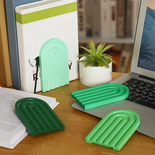 Harloon 4 Pcs Boho Arch Bookends Rainbow Wooden Book Ends, Sage Green Color - color: Green Color