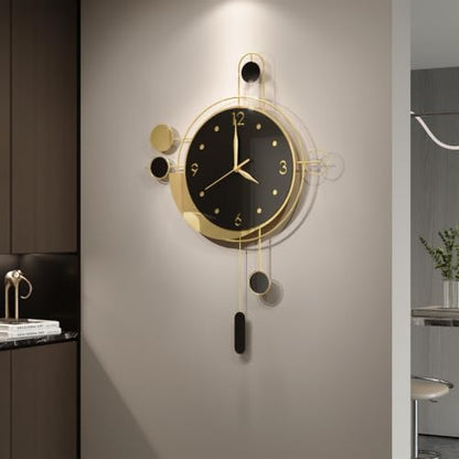 Cuspin Modern Wall Clock Black Gold with Pendulum, Decorative Metal Clock - color: Black Gold Modern
