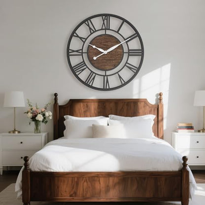Pytha Sight 24 Inch Walnut Roman Numerals Large Wall Clocks for Living Room - color: Black Walnut, size: 24 Inch