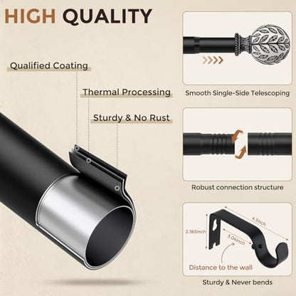 Curtain Rod 36-153 Inch Boho Black 1 Inch Curtain Rods for Windows - color: Black, size: 36''-153'' (1 Pack)