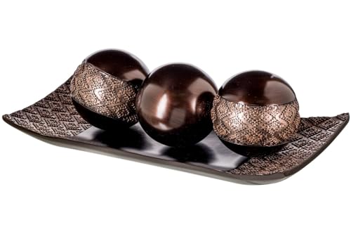 Creative Scents Dublin Brown Decorative Tray and Orbs Set - Coffee Table Decor Centerpiece for Living Room, Dining Table, Entryway - 3 Decorative Balls with 15.5 Inch Tray, Gift Boxed Home Decor - color: Brown