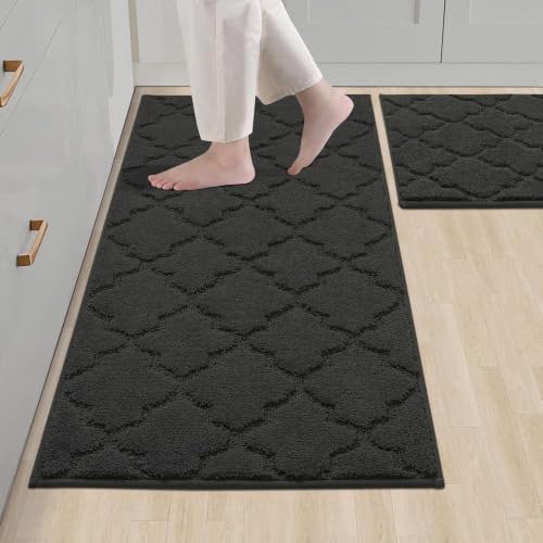 COSY HOMEER Soft Kitchen Rugs Set of 2 Non Slip 20"x30"+20"x48",Black - color: Black, size: 20 X 30 "+ 20 X 48 "