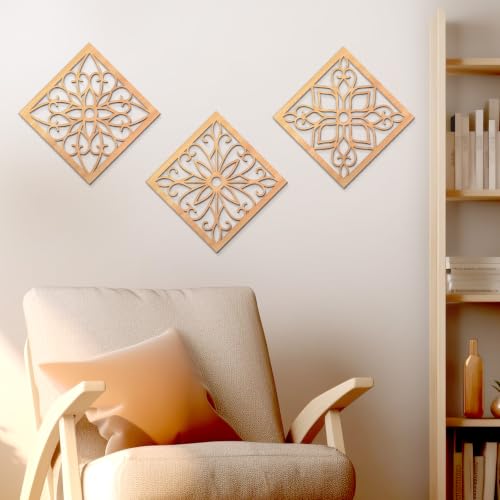 KOYILTD 4 Pcs Thicken Wooden Wall Art Rustic Farmhouse Flower Wall Art - color: Square, size: 8.2in