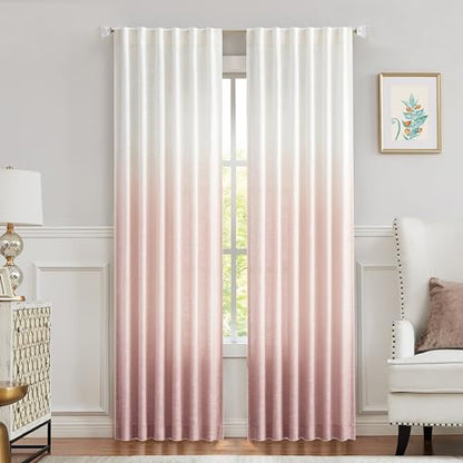 Central Park Ombre Semi Sheer Curtain, Cream White to Pink, 50" Wx108 Lx2 - color: Pink, size: 50"W x 108"L (Pack of 2)
