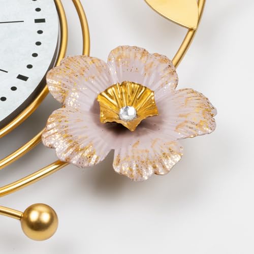FLEBLE Large Wall Clock for Living Room Decor Metal Flower Home Decorative
