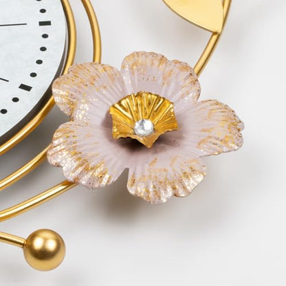 FLEBLE Large Wall Clock for Living Room Decor Metal Flower Home Decorative