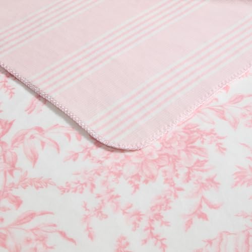 Laura Ashley - Soft Throw Blanket, Reversible Lightweight, 50 x 70 - color: Bedford Stripe Pink