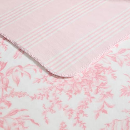 Laura Ashley - Soft Throw Blanket, Reversible Lightweight, 50 x 70 - color: Bedford Stripe Pink