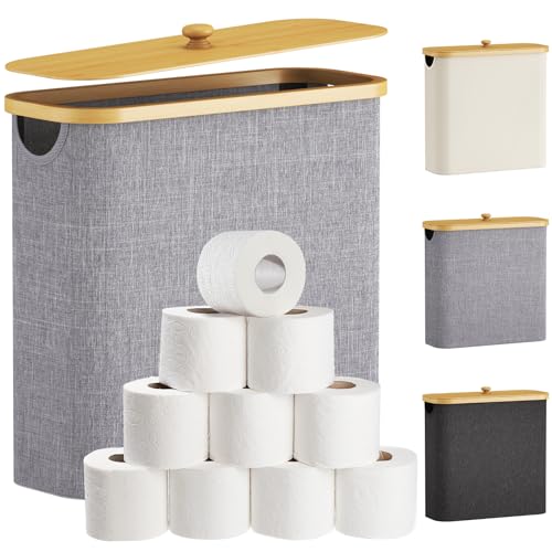 Lifewit Toilet Paper Storage Holder Extra Large Stand Basket 30L Light Gray - color: Gray, size: 30L