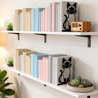 Peacoblue 5.3"x4.3"x7.9" Metal Bookends, Heavy Duty Book Ends for Shelves - style: Siamese Cat