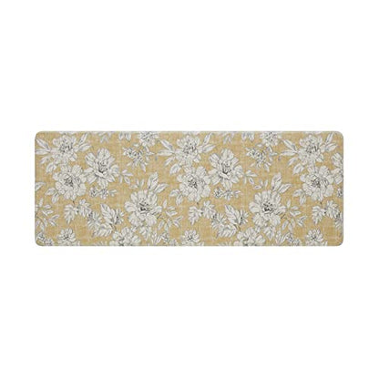 Laura Ashley - Anti-Fatigue Kitchen Mat, Iris Floral Design, Stain, Water & Fade Resistant, Cooking & Standing Relief, Non-Slip Backing, Measures 17.5" x 48", Tawny Yellow Iris - color: Tawny Yellow, size: 48"L x 17.5"W x 0.47"Th