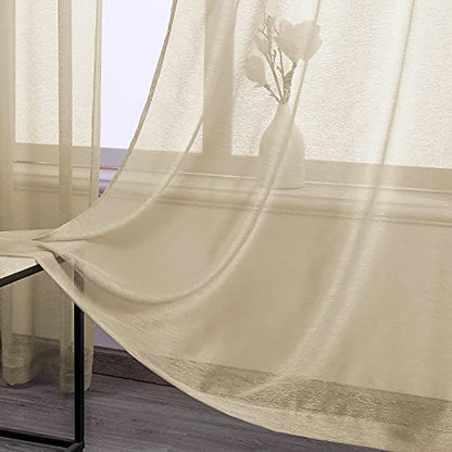 DONREN Taupe Textured Sheer Voile See Through Window Curtain Grommet Panels for Bedroom,Living Room(Tan,52 W x 63 inch Long,2 Piece) - color: Taupe, size: 52"W x 63"L (Pack of 2)