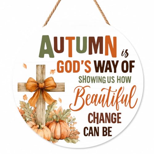 Fall Christian Decorations for Home, Fall Wooden Door Sign - color: White-God