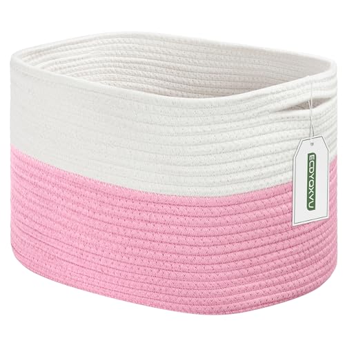 ECDYQXVU 15x10x9 Inch Woven Cotton Rope Storage Basket, 1 Pack - color: White/ Pink, size: 1 Pack