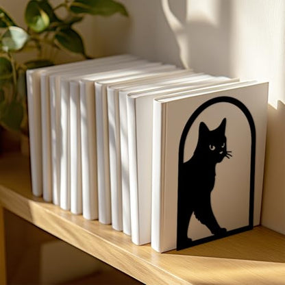 Peacoblue 5.3"x4.3"x7.9" Metal Bookends, Heavy Duty Book Ends for Shelves - style: Cute Cat