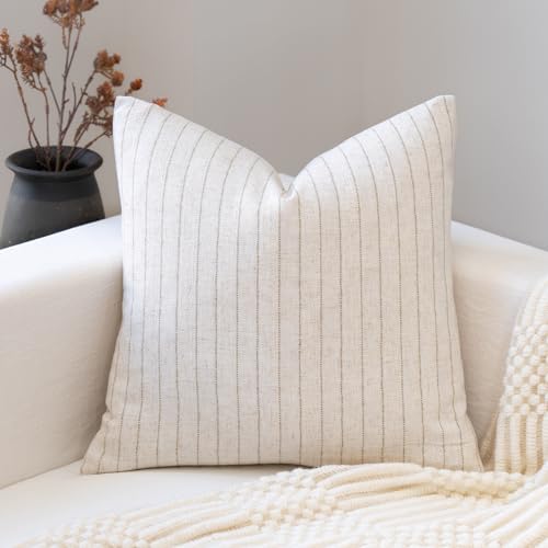 FIOUOVO Decorative Neutral Throw Pillow Covers 24x24 Farmhouse Pillow Covers Cotton Stripe Cushion Covers Home Decor for Sofa Couch Living Room Bedroom 1PC, Pinstripe - color: Pinstripe, size: 24" x 24" (Pack of 1)