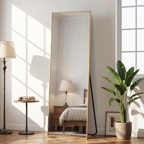 Antok Full Length Mirror, 56"x14" Floor Mirror with Stand, Gold, Rect - color: Gold (Rect), size: 56"L x 14"W