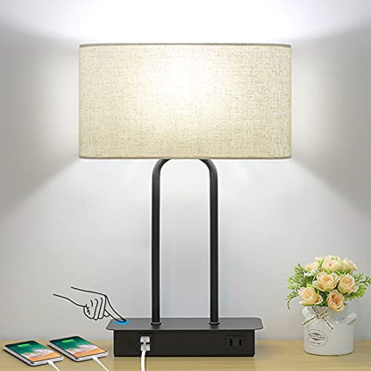 Bedside Touch Control 3 Way Dimmable Table Lamp with Cream Fabric Shade - color: Cream