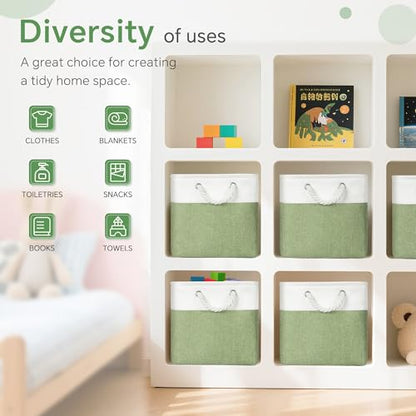 FinishingBo 11 inch Cube Storage Bin with Handles 6 Pack - color: White/Green-6 Pack