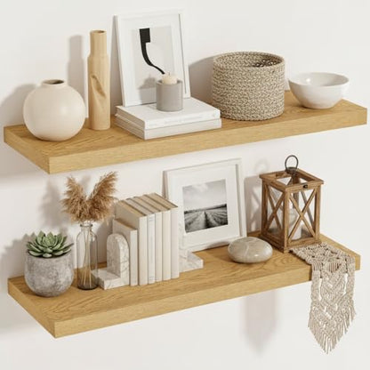 Vivelove 12 Inch Deep Floating Shelves, 36 X 12 Inch, Oak, Set of 2 - color: Oak, size: 35.4”wx12”dx1.5”h