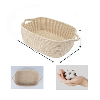 XUANGUO Medium Woven Cotton Rope Storage Basket with Handles, Oatmeal - color: Oatmeal
