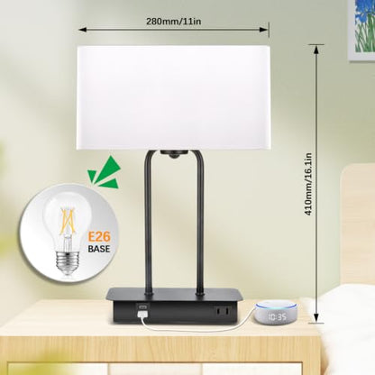 BesLowe 16’’ Table Lamp for Bedroom, Bedside Nightstand Lamp with LED Bulb - color: White