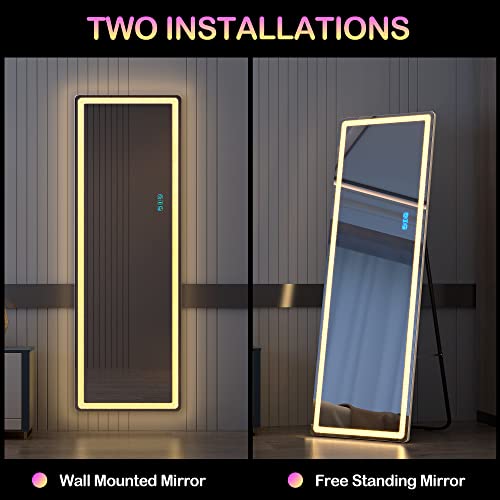LVSOMT 63 x 20 in Full Length Mirror with LED Lights, RGB Lighting, White - color: White, size: 63"L x 20"W