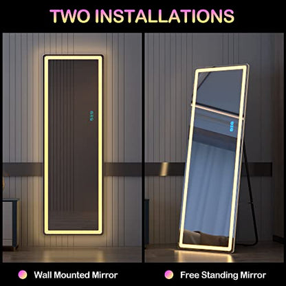 LVSOMT 63 x 20 in Full Length Mirror with LED Lights, RGB Lighting, White - color: White, size: 63"L x 20"W