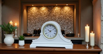 Mantel Clocks, Battery Operated, Silent Wood Table Clock with Westminster Chimes On The Hour, Solid Wooden Shelf Chiming Mantle Clock, 9" x 16" x 3" (White - Roman Numerals) - color: White - Roman Numerals