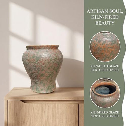 Rustic Farmhouse Ceramic Vase Home Decor (Copper Bronze Brown, Small) - color: Copper Bronze Brown