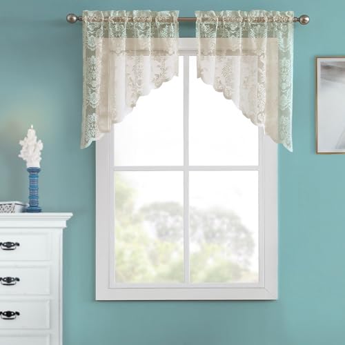 Warm Home Designs Knitted Linen Lace Kitchen Swag Curtains. FI Linen Swags - color: Golden Linen, size: 30"W x 38"L (Pack of 2)