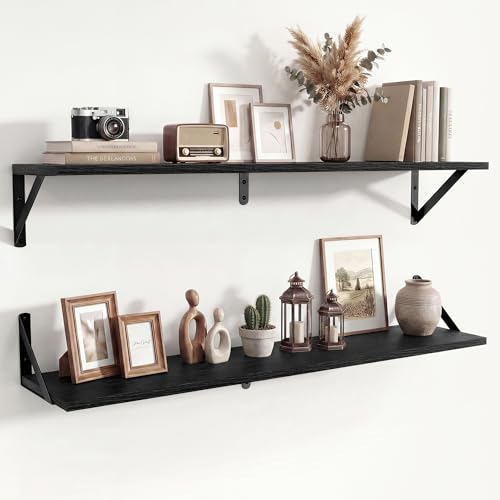 Axeman 36 Inch Floating Shelves, 8 Inch Deep Black Wall Shelves Set of 2 - color: Black, size: 36 Inch