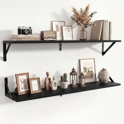Axeman 36 Inch Floating Shelves, 8 Inch Deep Black Wall Shelves Set of 2 - color: Black, size: 36 Inch