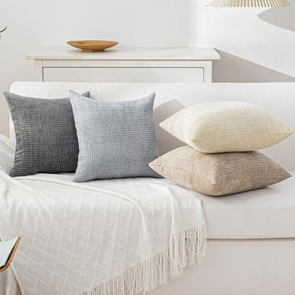 Pack of 4 Throw Pillow Covers 16x16” Boho Cushion Covers for Living Room - color: Beige/Dark Gray, size: 16" x 16" (Pack of 4)