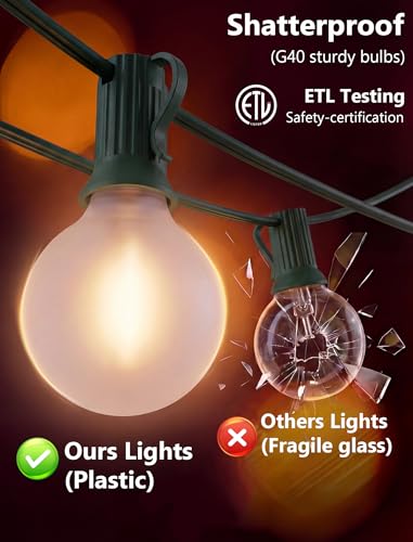 25FT LED G40 Frosted White Outdoor String Lights 27 Shatterproof Globe Bulb - color: Frosted Green, size: 25Ft
