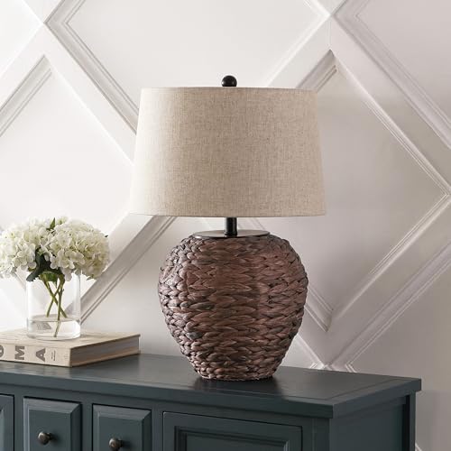 JONATHAN Y Alaro Table Lamp Woven Water Hyacinth Basket 24.5", Dark Brown - color: Dark Brown