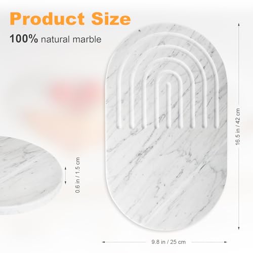 16.5-inch × 9.8-inch Double-Sided White Marble Oval Cutting Board