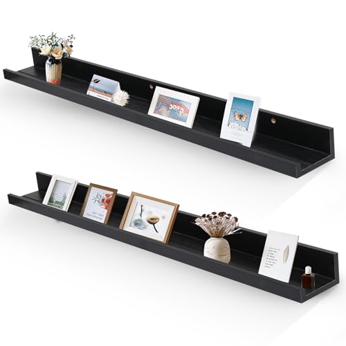 Muzilife 45.3" Large Floating Shelves Wood Wall Shelf with Lip, 2Pcs, Black - color: Black, size: 45.3"