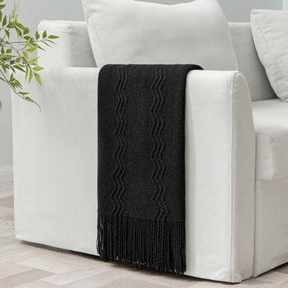 MIULEE Black Knitted Boho Throw Blanket for Couch 50"x60" - color: Black, size: 50" x 60"