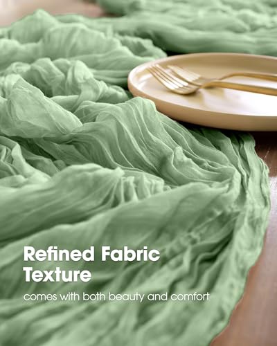Pureegg 3 Pack Cheesecloth Table Runner 120 Inch Sage Green - color: Sage Green, size: 120" - 3 Packs
