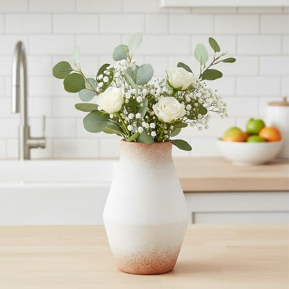 Rustic Farmhouse Ceramic Vase, 10 Inch - color: Brown and White, size: 10 inch