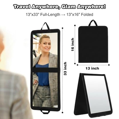 LPHUMEX Foldable Full Length Dance Mirror – 33” Portable Shatterproof Hanging Mirror, Folding Full Length Travel Mirror for Dancing, Camping, RV