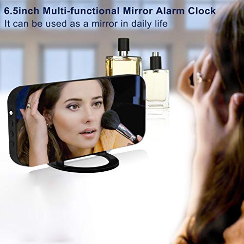 SZELAM Digital Clock Large Display, LED Alarm Electric Clocks Mirror Surface for Makeup with Diming Mode, 3 Levels Brightness, Dual USB Ports Modern Decoration for Home Bedroom Decor-Black - color: Black