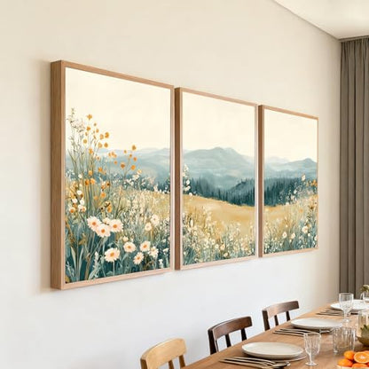 3Pcs Meadow Wildflower Landscape Canvas Wall Art Natural Mountain Prints - color: Mountain Landscape, size: 12x16 Inches