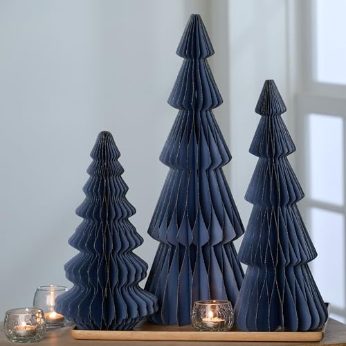 Your Heart's Content Honeycomb Paper Trees, Set of 3 (Large Set 3 Blue) - color: Large Set 3 Navy