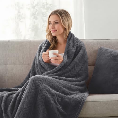 Exclusivo Mezcla Soft Fleece Blanket Queen Size for Bed, Sofa, Dark Grey - color: Dark Grey, size: Queen ( 90x90 IN )