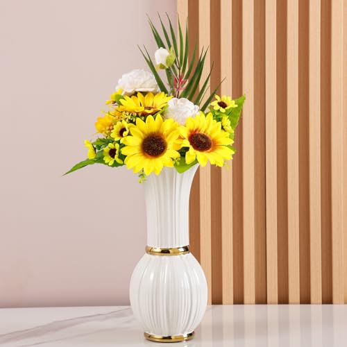 White and Gold Ceramic Tall Floor Vase 11 Inch Living Decor - size: Large