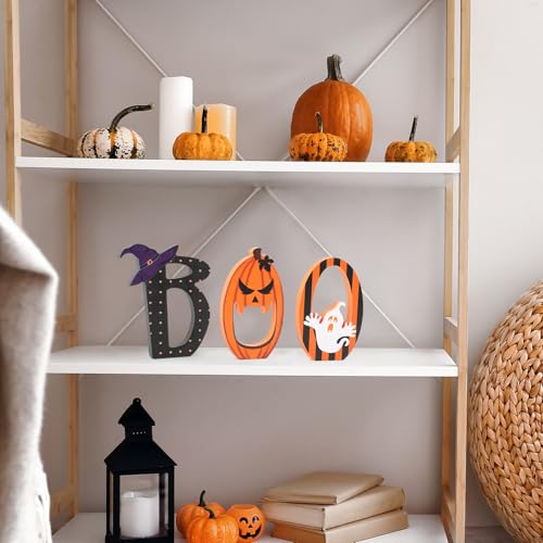 COCHIE Spooky Halloween Table Decorations Indoor Pumpkin Ghost Boo Sign Set - style: Ghost