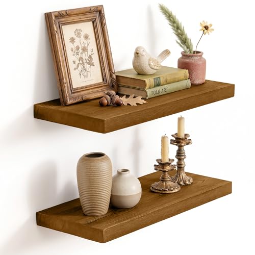 Solid Wood Floating Shelves for Wall 20 inch,Walnut Wooden Shelf Set of 2 - color: Walnut, size: 20inches-2P