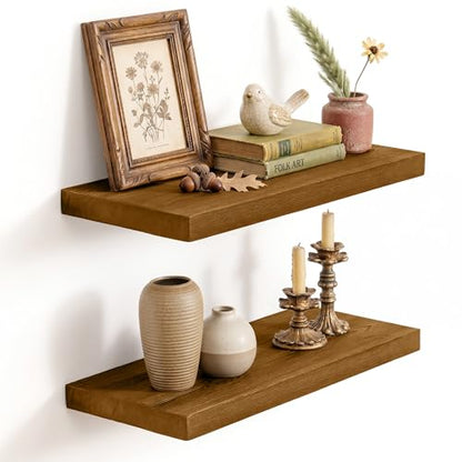 Solid Wood Floating Shelves for Wall 20 inch,Walnut Wooden Shelf Set of 2 - color: Walnut, size: 20inches-2P